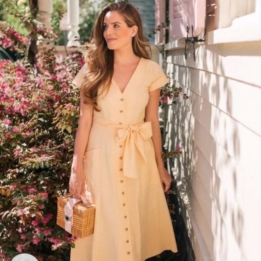 Gal Meets Glam | Vanessa Button-Down Linen Blend Dress in Butter Yellow - 2